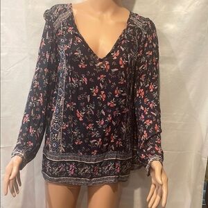 Floral V-Neck Women's Top - Blue and Pink